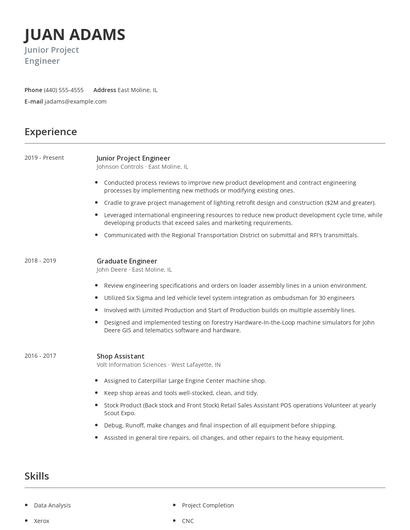 Junior Project Engineer Resume