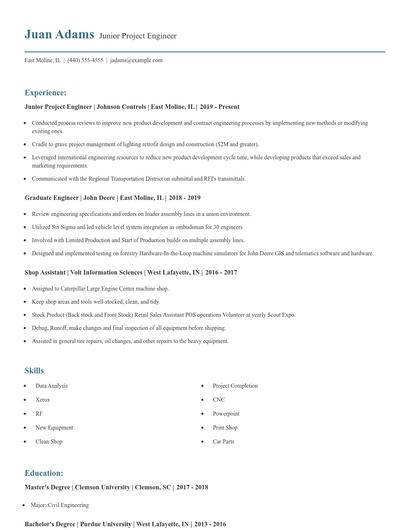 Junior Project Engineer Resume