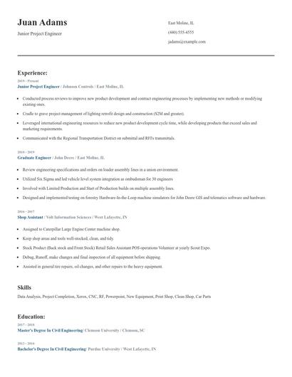Junior Project Engineer Resume