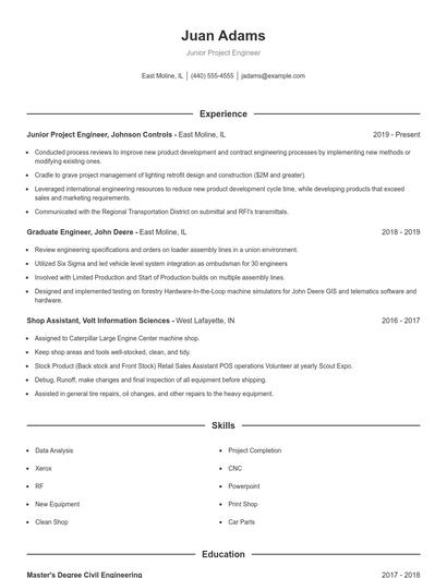 Junior Project Engineer Resume
