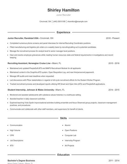Junior Recruiter Resume