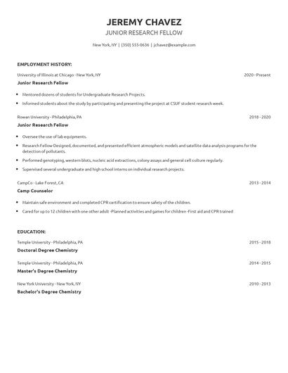 Junior Research Fellow Resume