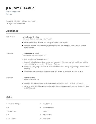 Junior Research Fellow Resume