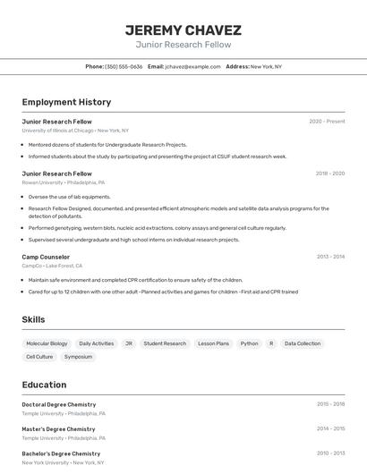 Junior Research Fellow Resume