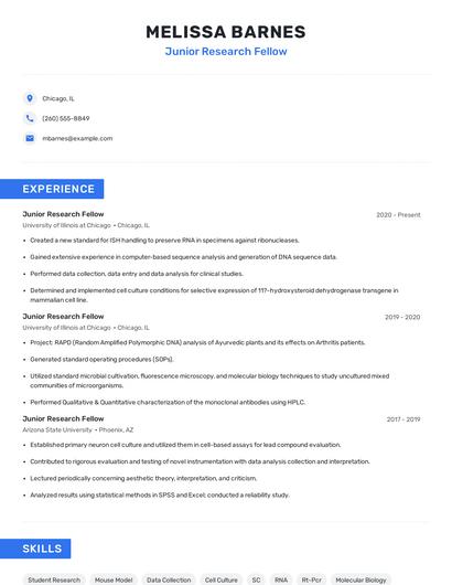 Junior Research Fellow Resume