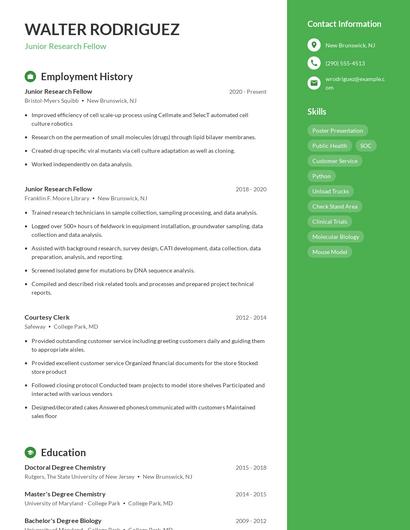 Junior Research Fellow Resume