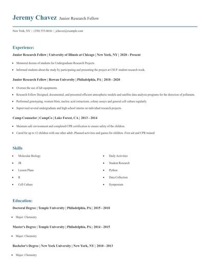 Junior Research Fellow Resume