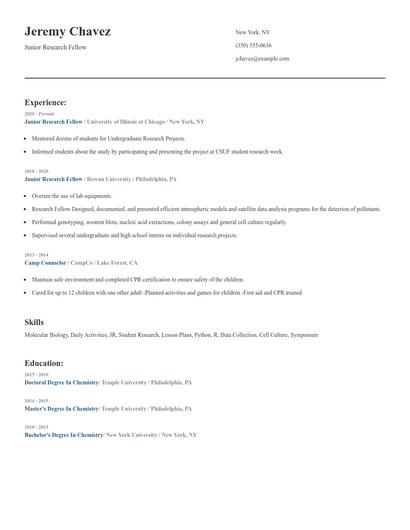 Junior Research Fellow Resume
