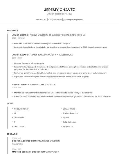 Junior Research Fellow Resume