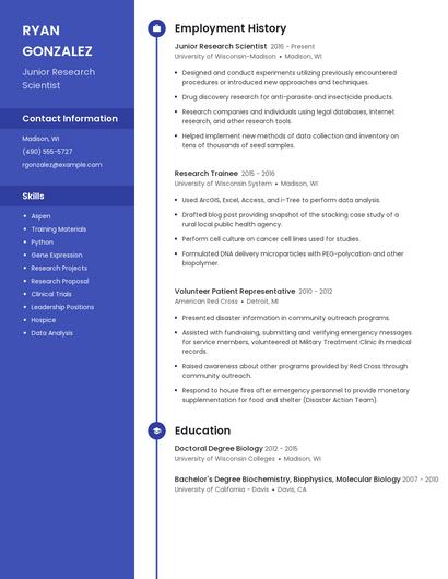 Junior Research Scientist Resume