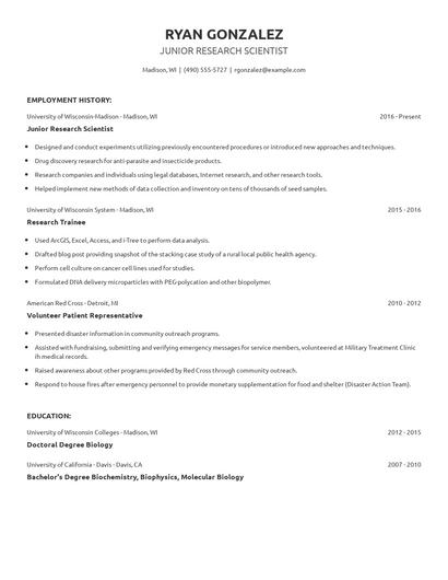 Junior Research Scientist Resume