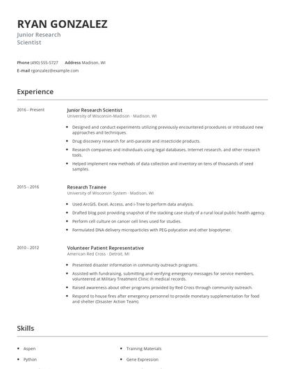 Junior Research Scientist Resume