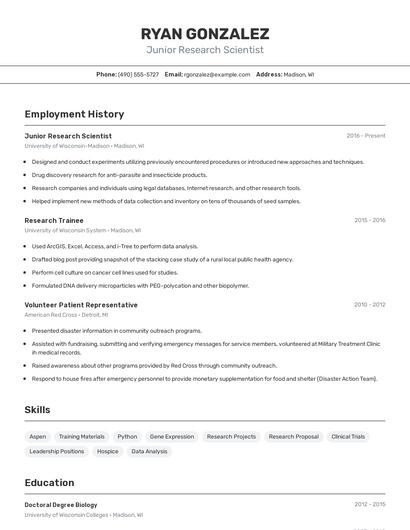 Junior Research Scientist Resume