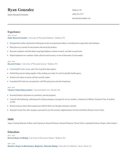 Junior Research Scientist Resume