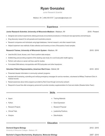 Junior Research Scientist Resume