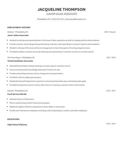 Junior Sales Associate Resume