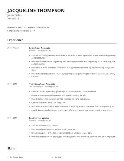 Junior Sales Associate Resume