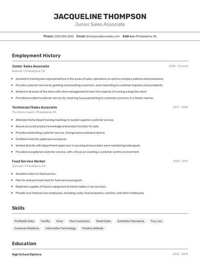 Junior Sales Associate Resume