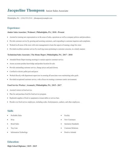 Junior Sales Associate Resume
