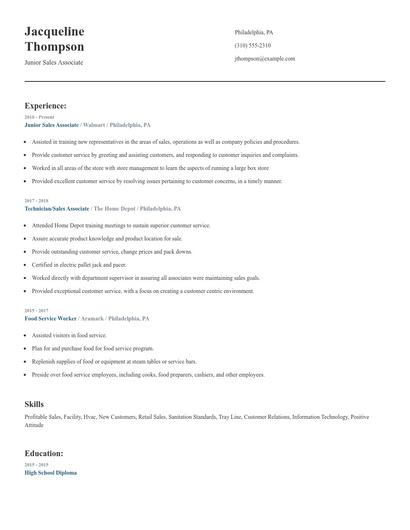 Junior Sales Associate Resume