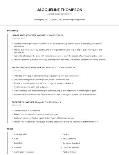 Junior Sales Associate Resume