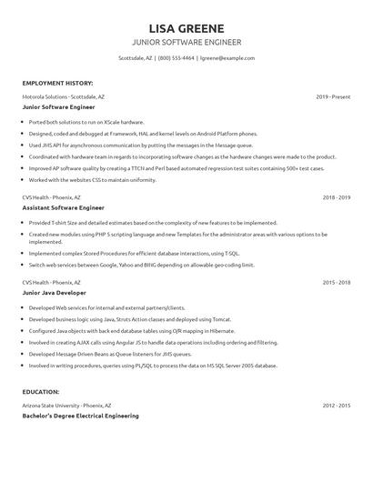 Junior Software Engineer Resume
