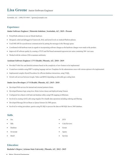 Junior Software Engineer Resume