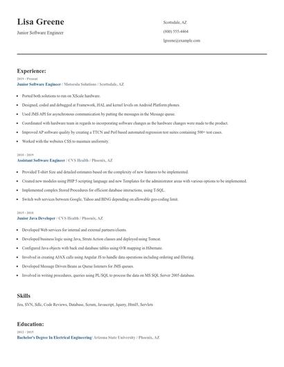 Junior Software Engineer Resume