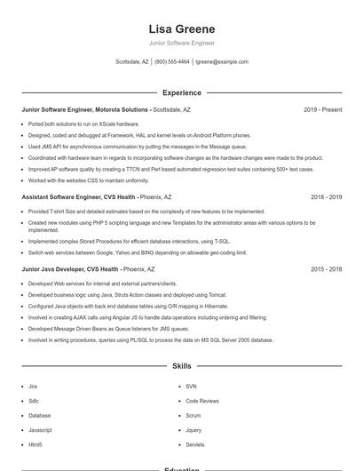 Junior Software Engineer Resume