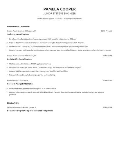 Junior Systems Engineer Resume