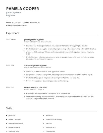 Junior Systems Engineer Resume