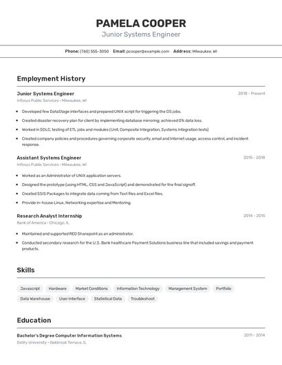 Junior Systems Engineer Resume