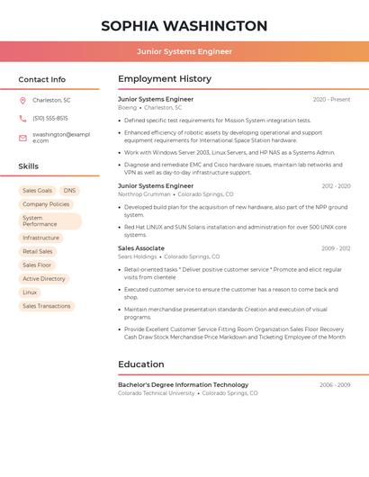 Junior Systems Engineer Resume
