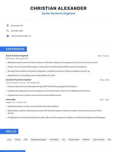 Junior Systems Engineer Resume