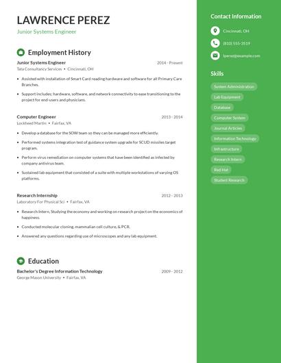 Junior Systems Engineer Resume