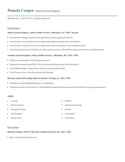 Junior Systems Engineer Resume