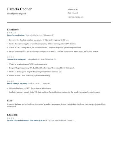 Junior Systems Engineer Resume