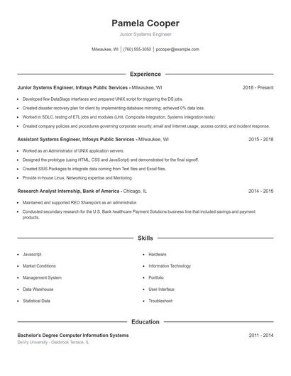 Junior Systems Engineer Resume