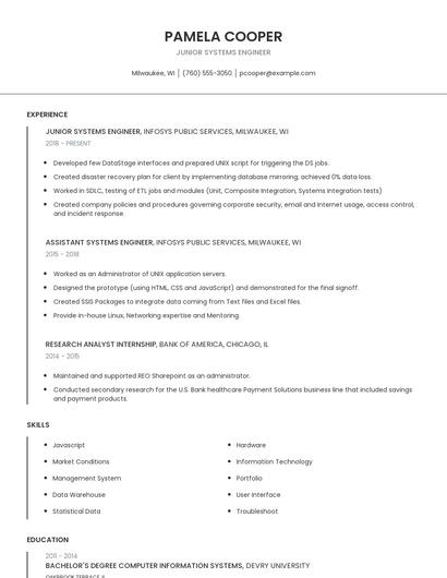 Junior Systems Engineer Resume
