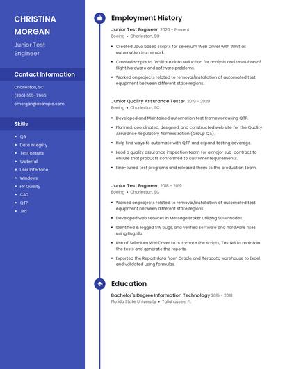 Junior Test Engineer Resume