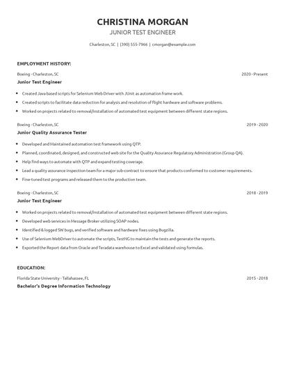 Junior Test Engineer Resume