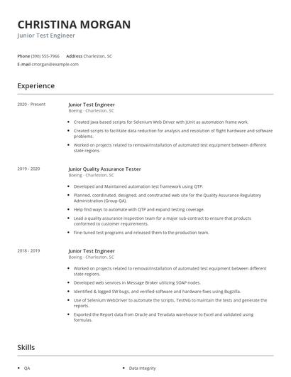 Junior Test Engineer Resume