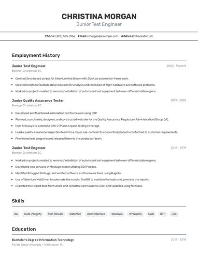Junior Test Engineer Resume