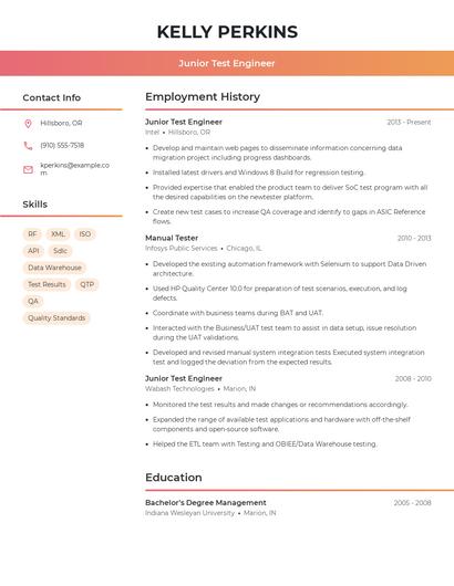 Junior Test Engineer Resume