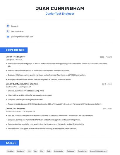 Junior Test Engineer Resume