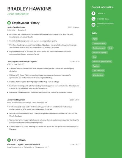 Junior Test Engineer Resume