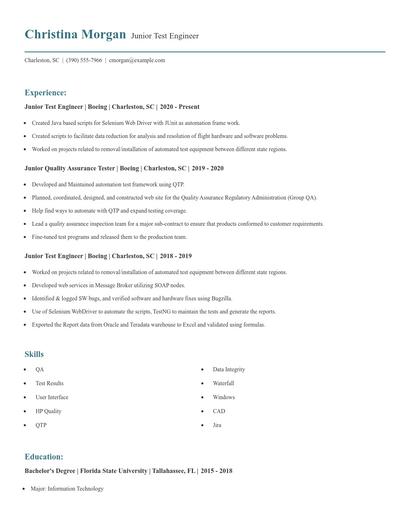 Junior Test Engineer Resume