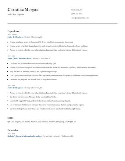 Junior Test Engineer Resume