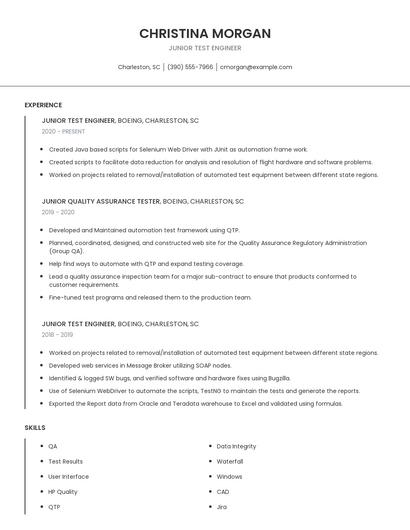 Junior Test Engineer Resume