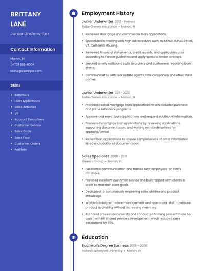 Junior Underwriter Resume